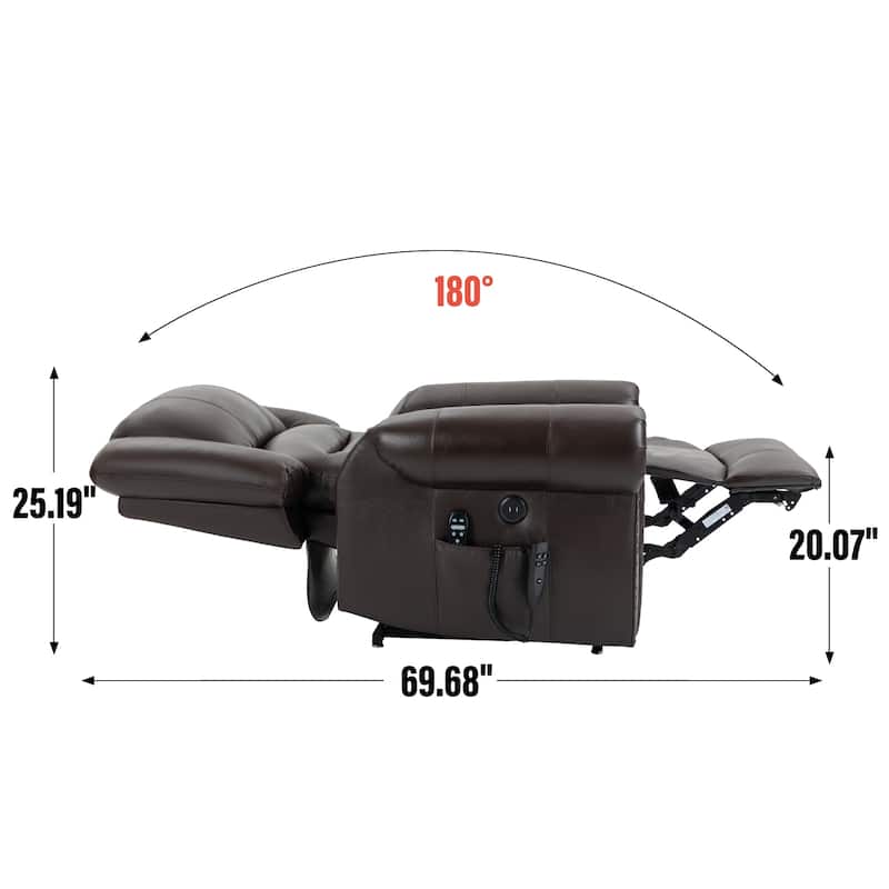 Genuine Leather Electric Lift Recliner with Dual Motors, 8-Point Massage, Heating, USB Charging, and Infinite Recline