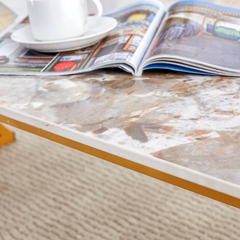 47" Modern Rectangular Coffee Table with Sintered Stone Tabletop and X-shaped Metal Legs