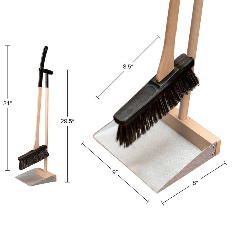 Kings County Tools Standing Broom and Dustpan Combo Set with 28-Inch Beechwood Handles