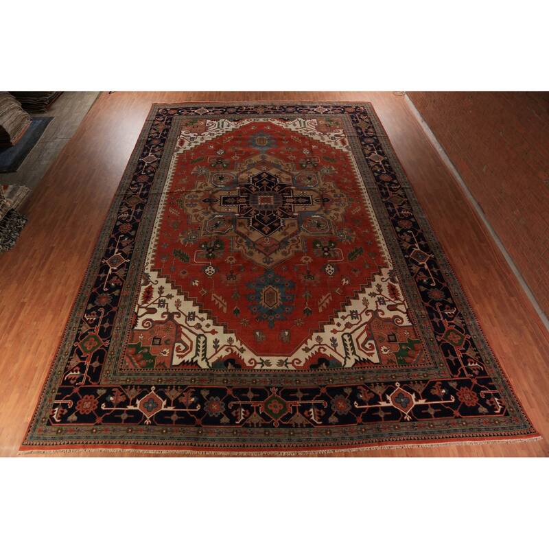 Orange Medallion Heriz Serapi Oriental Large Rug Handmade Wool Carpet - 16'4"x 24'6"