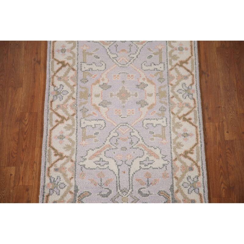Floral Grey Oushak Runner Rug Hand-knotted Wool Carpet - 2'7"x 7'10"