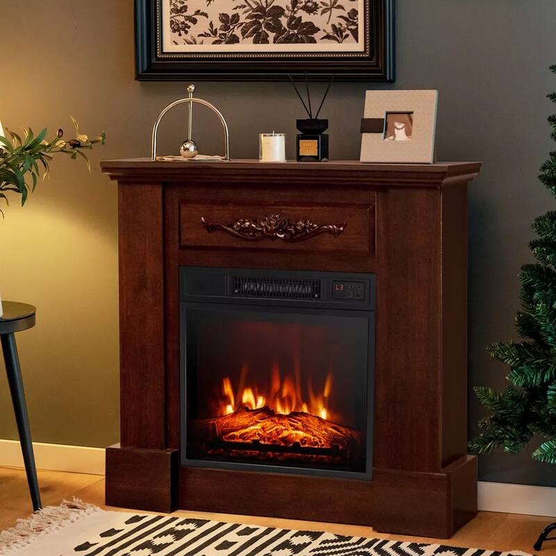 32" Heater Electric Fireplace TV Stand W/ Remote Control 1400W Brown - 42 inches
