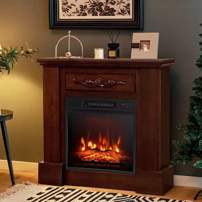 32" Heater Electric Fireplace TV Stand W/ Remote Control 1400W Brown - 42 inches