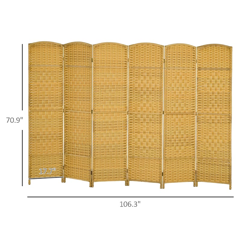 6 Panel Room Divider,6' Tall Folding Privacy Screen,Hand-Woven