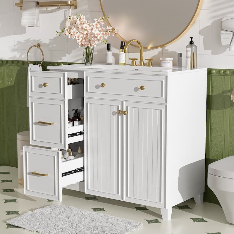 Roomfitters 36" Bathroom Vanity with Ceramic Sink, Soft Close Doors, Adjustable Shelves, Standard & Double Drawers