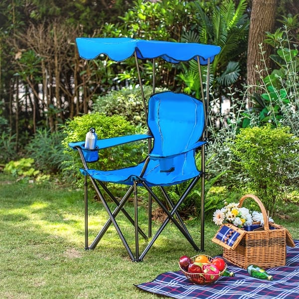 Camp Chairs with Shade Canopy Chair Folding Camping Recliner Support