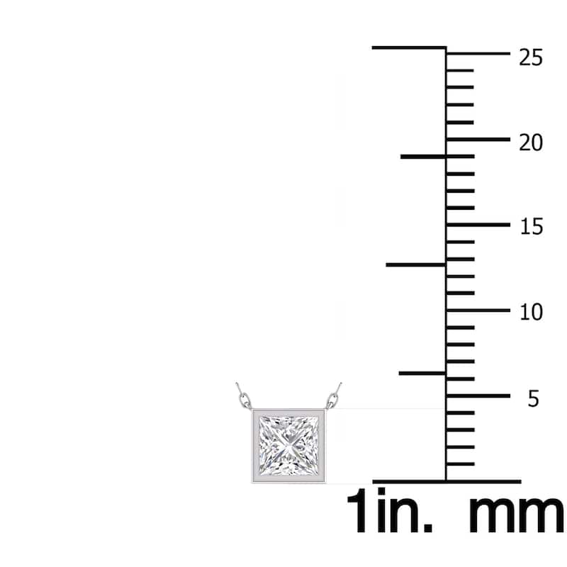 Marquee Lab Grown 1/2 Carat Princess Cut Bezel Set Diamond Solitaire Pendant in 14K White Gold
