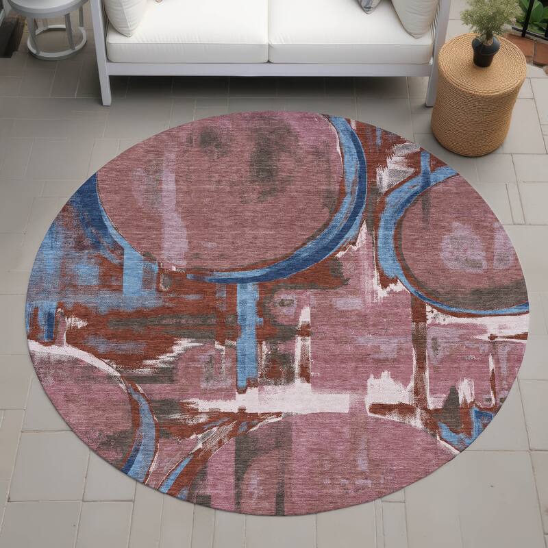 Machine Washable Indoor/ Outdoor Modern Erie Chantille Rug - Merlot - 8' x 8'