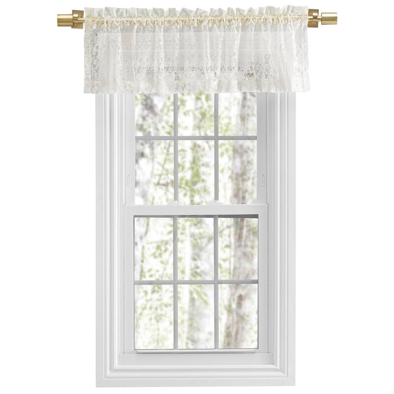 Woven Lace Elegant Sheer Rod Pocket W header Valance - Natural