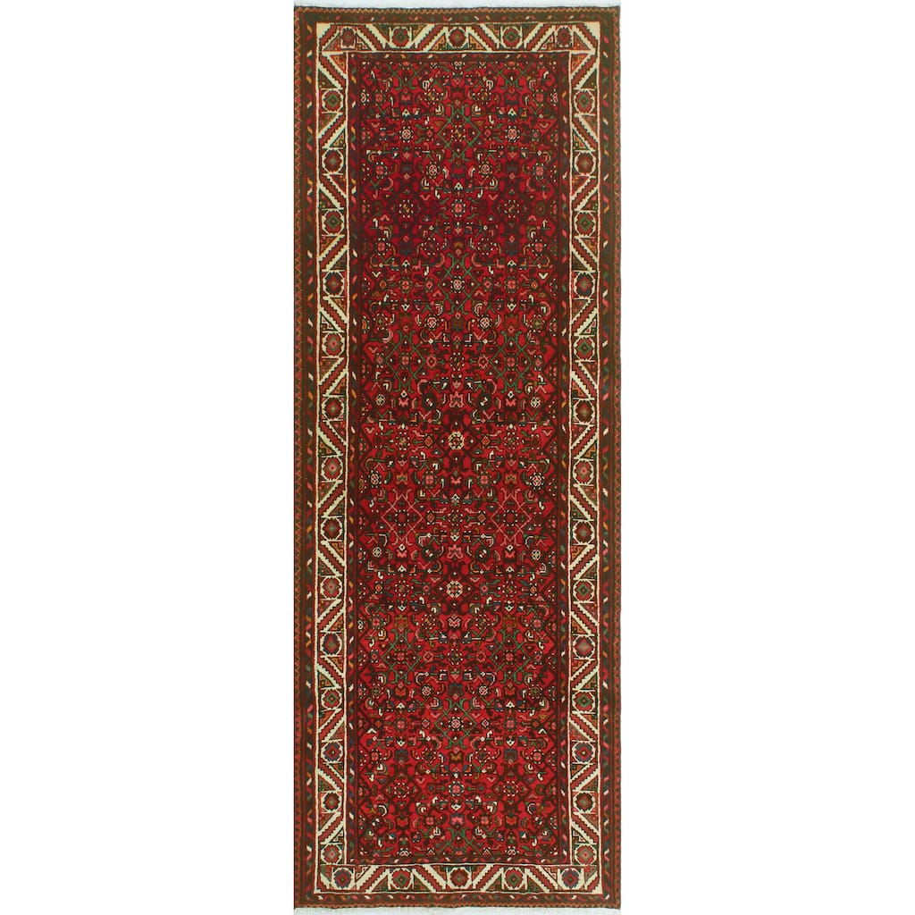 Fine Vintage Distressed Mueid Red/Ivory Runner - 3'7" x 9'10"
