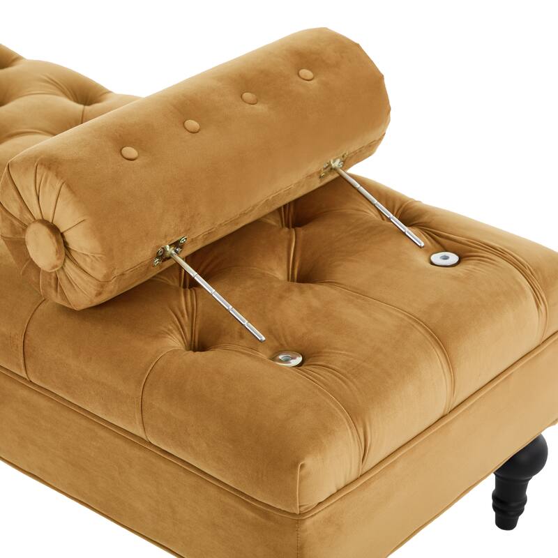 Pink Velvet Modern Ottoman Bench - Comfy Bedroom Footstool with Detachable Pillows & Rolled Arms