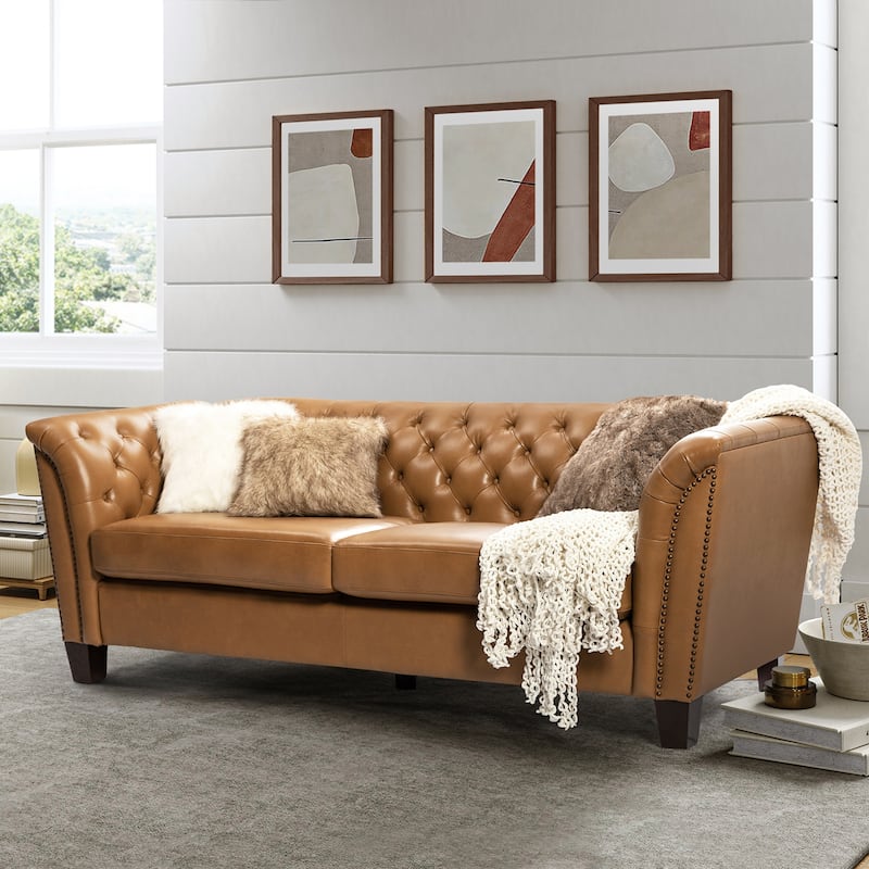Regina 82.5" Tufted Genuine Leather Sofa Couch for Living Room By HULALA HOME