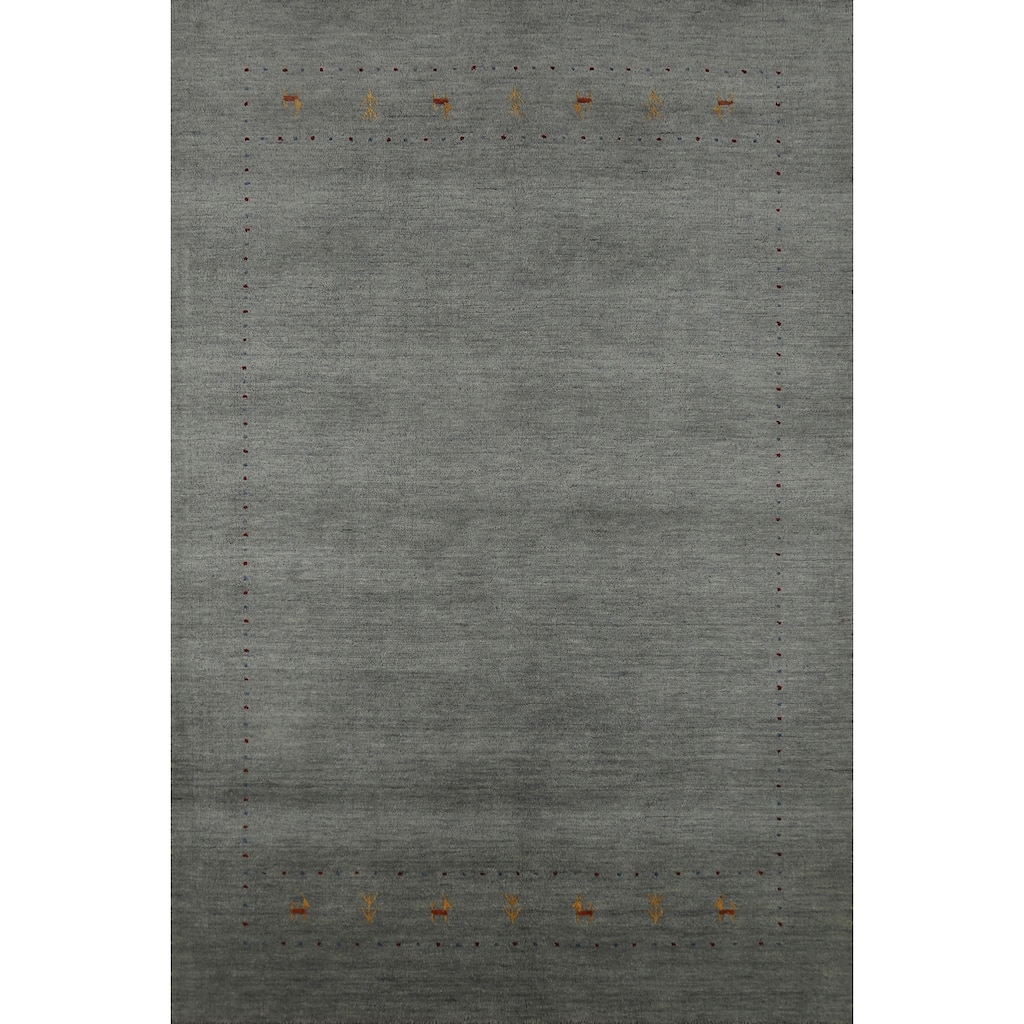 Gray Tribal Gabbeh Indian Area Rug Handmade Wool Carpet - 5'5" x 7'9"
