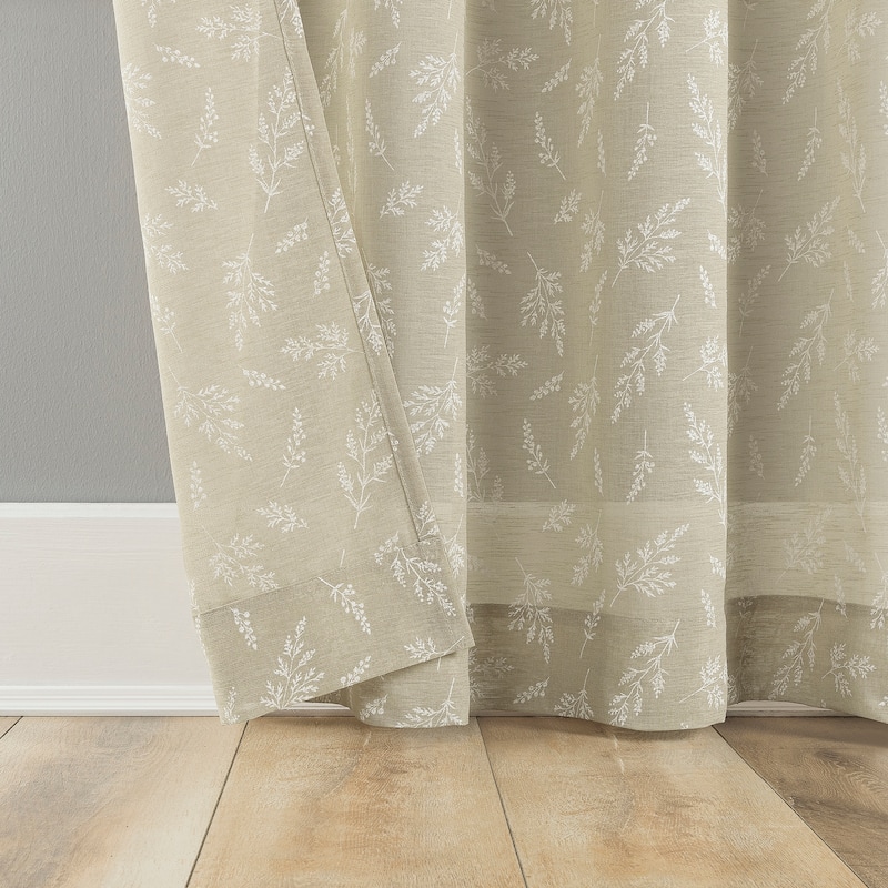 No. 918 Briarwood Delicate Leaf Textured Sheer Rod Pocket 1-Piece Curtain Panel, Single Panel