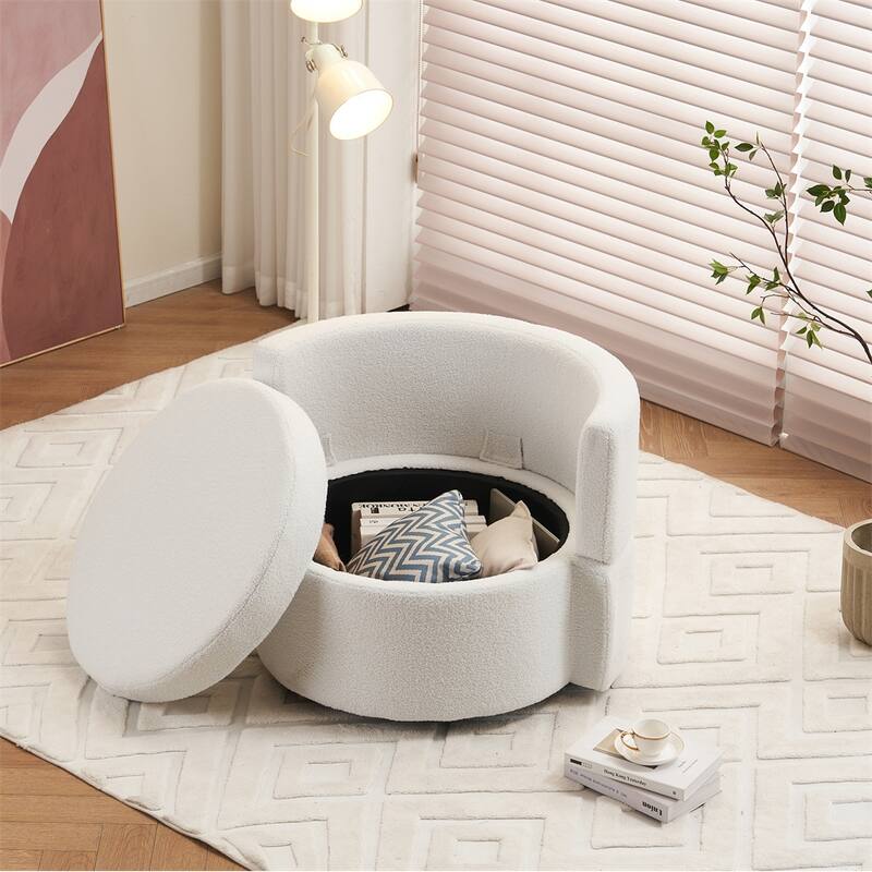 Teddy Fabric Swivel And Storage Chair w/Back Cushion For Living Room - Ivory