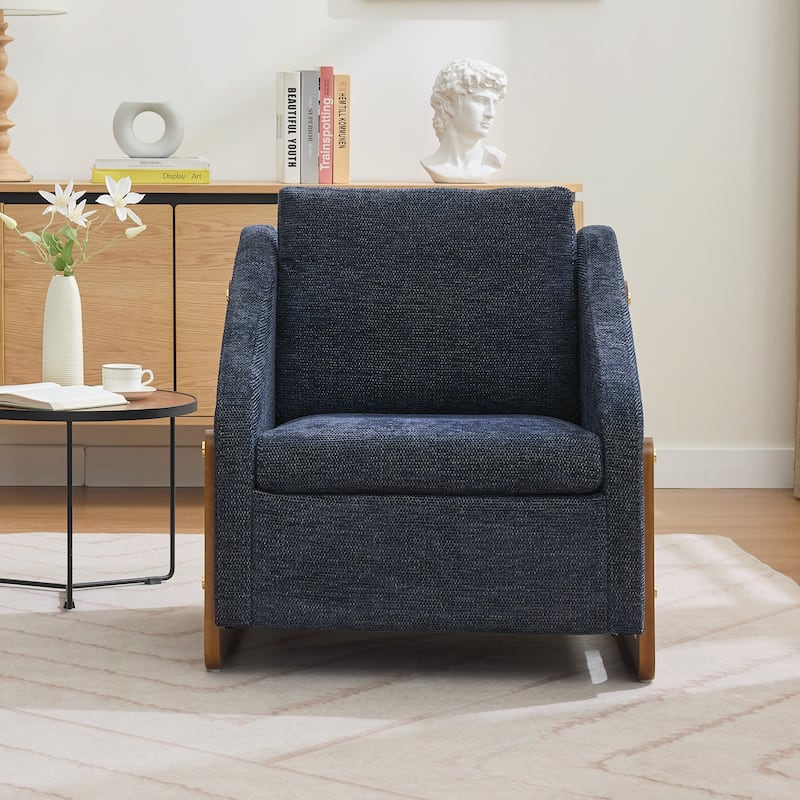 Modern Upholstered Armchair with Wooden Side Frame , Accent Leisure Chair with Cushioned Seat and Backrest