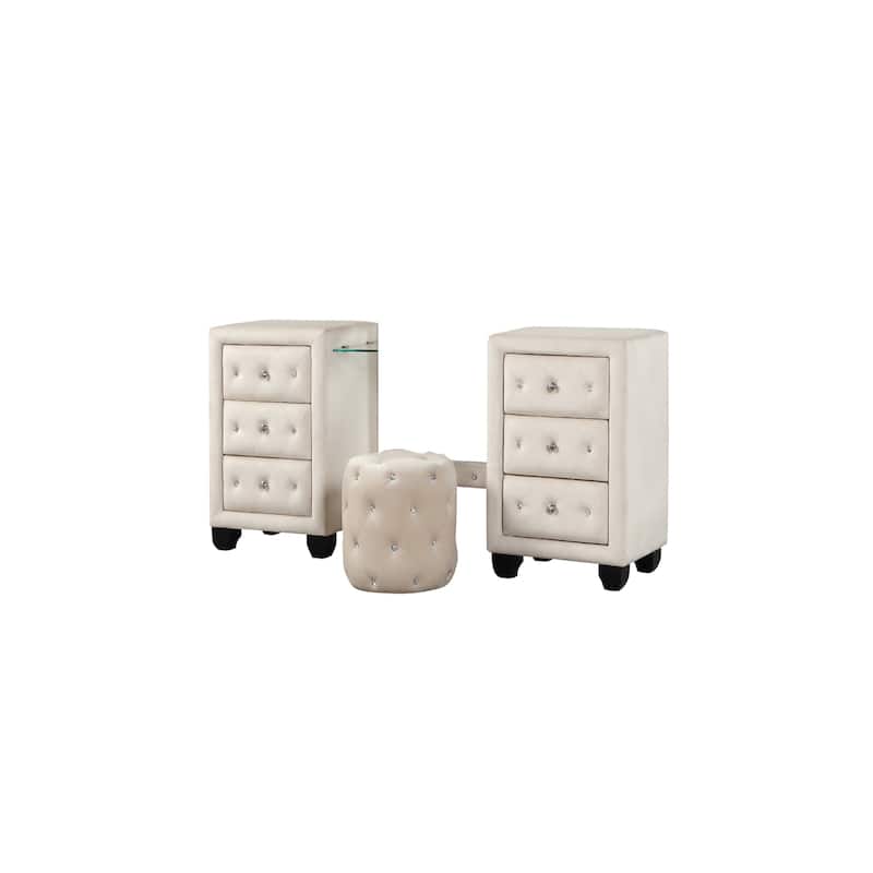 Monica Modern Style Crystal Tufted 4PC/5PC Vanity Bedroom Set Made with Wood
