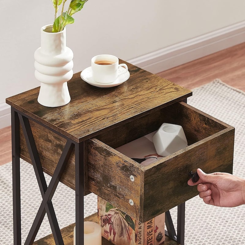 VECELO Mid Century Modern Nightstand with Storage Shelves, Set of 2 Nightstands, End Table/Side Table