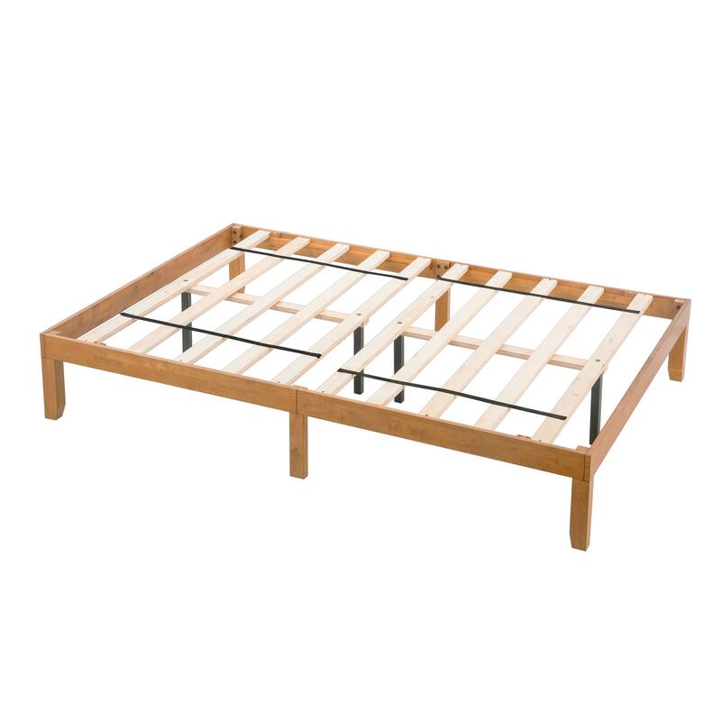 Queen Size Solid Wood Platform Bed Frame with Wood Slat Support, No Box Spring Needed, Easy Assembly