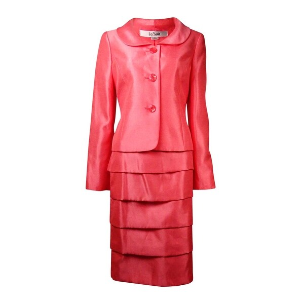 Le Suit Women's City Blooms Tiered Dupioni Skirt Suit - Coral