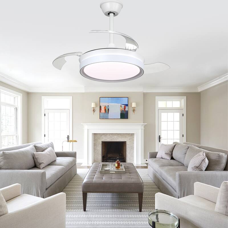 Bella Depot 36" Modern Retractable Ceiling Fan with Dimmable Led Light and Remote, 6-Speed Reversible DC Motor