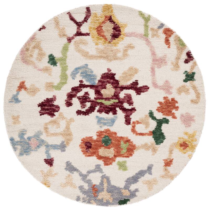 SAFAVIEH Handmade Aspen Hilla Boho Floral Wool Rug - 5' Round - Ivory/Red