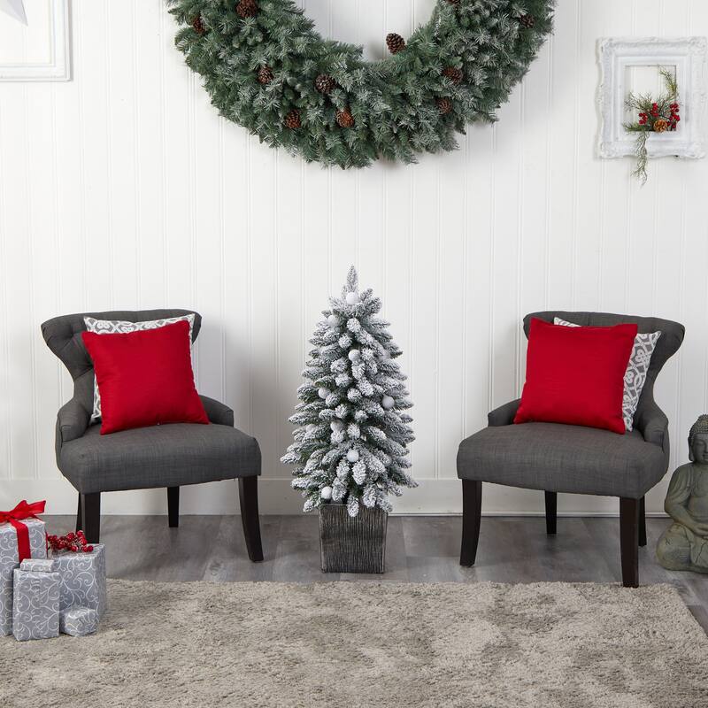 3’ Pre-Lit Flocked Artificial Christmas Potted Tree, Multicolor LED Lights - 3 Foot