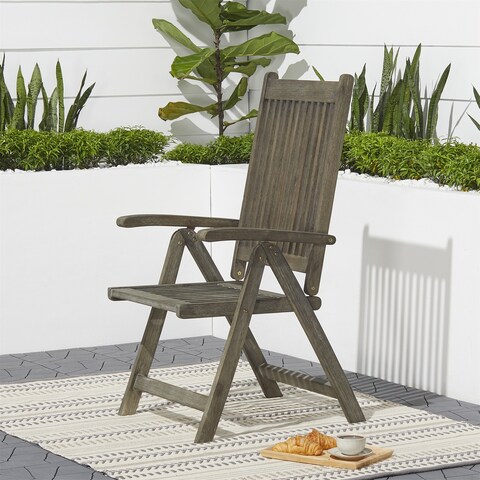 Clihome Outdoor Patio Hand-scraped Wood 5-Position Reclining Chair