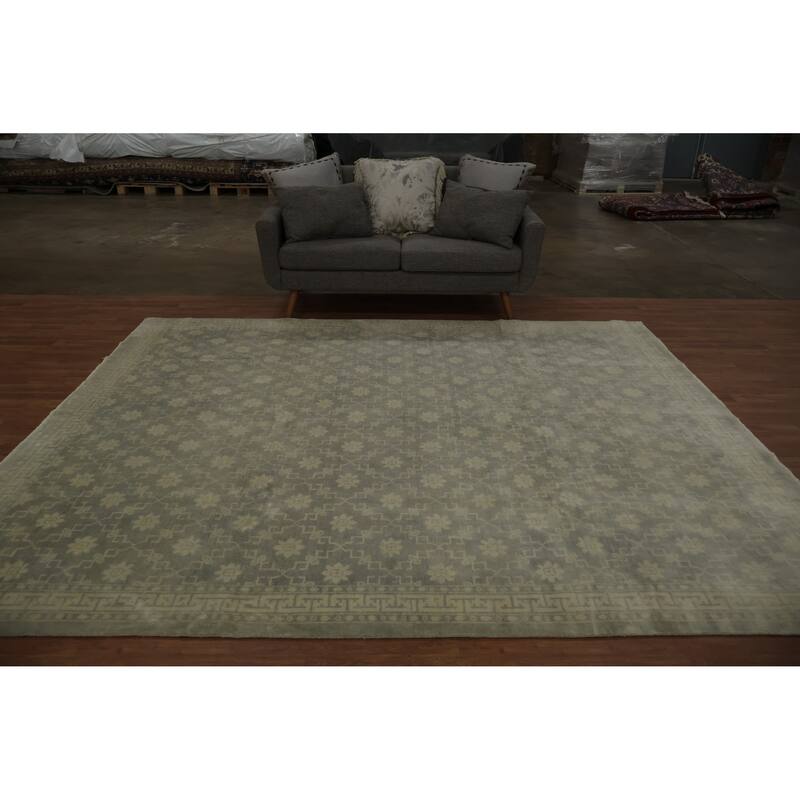 Hand Knotted Oriental 100% Wool Carpet Transitional All-Over Greys & Charcoal Khotan Area Rug - 9' 11'' X 8' 4''