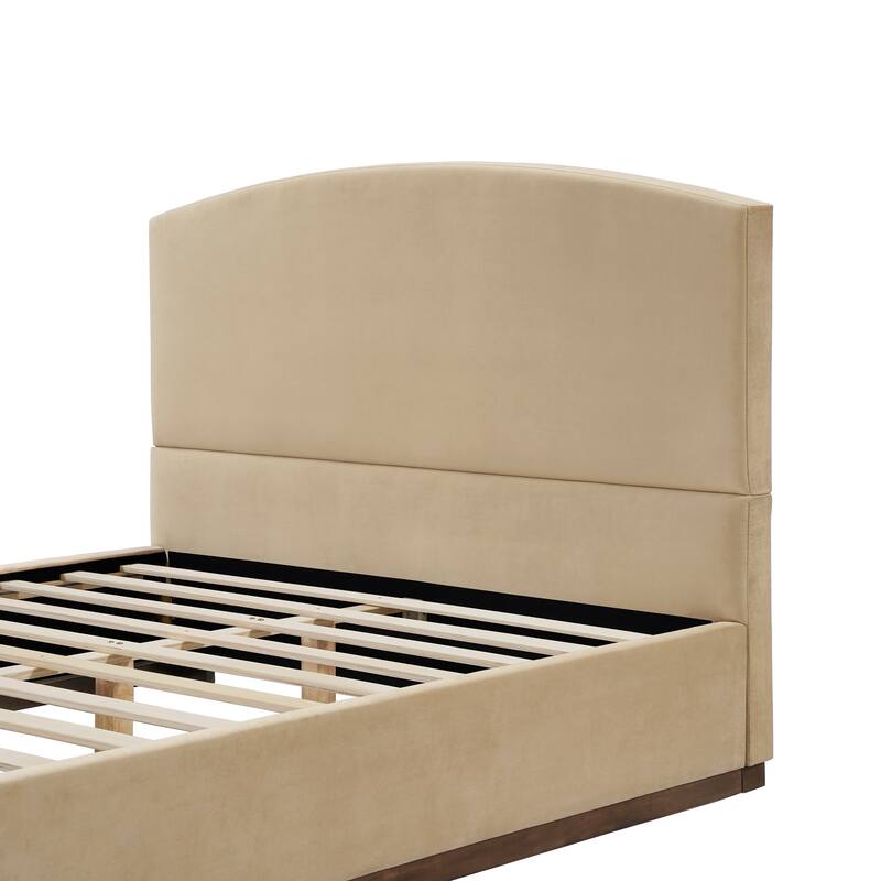 Christopher Knight Home - Modern Velvet Upholstered Bed Frame with Solid Wood Base