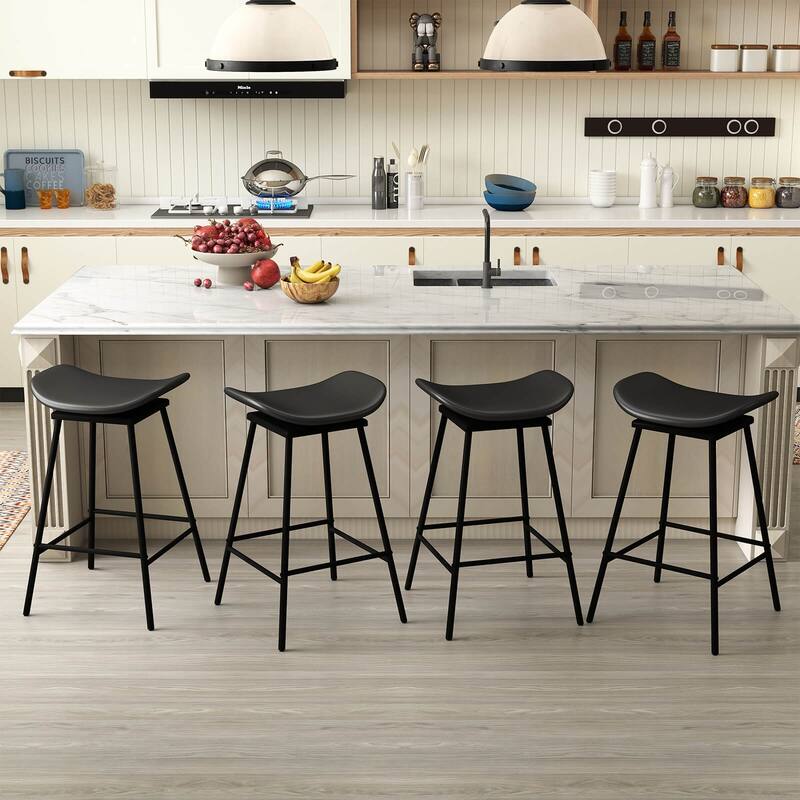 Costway Swivel Barstools Set of 2/4 Faux Leather Upholstered Backless - See Details