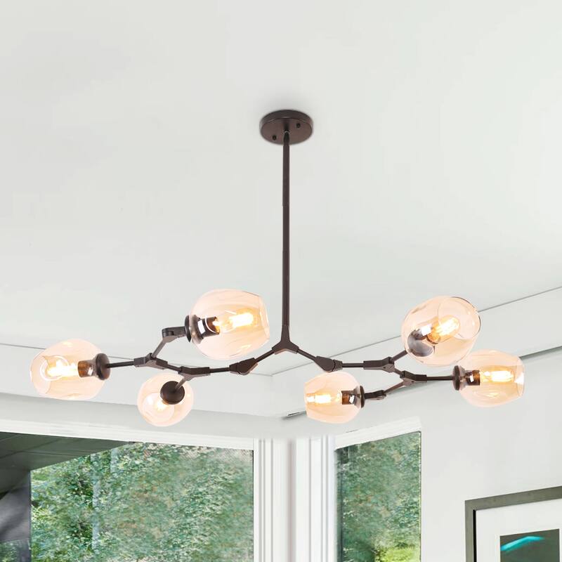 Oaks Aura Mid Century Modern 6- Light Black Ceiling Light Adjustable Sputnik Chandelier