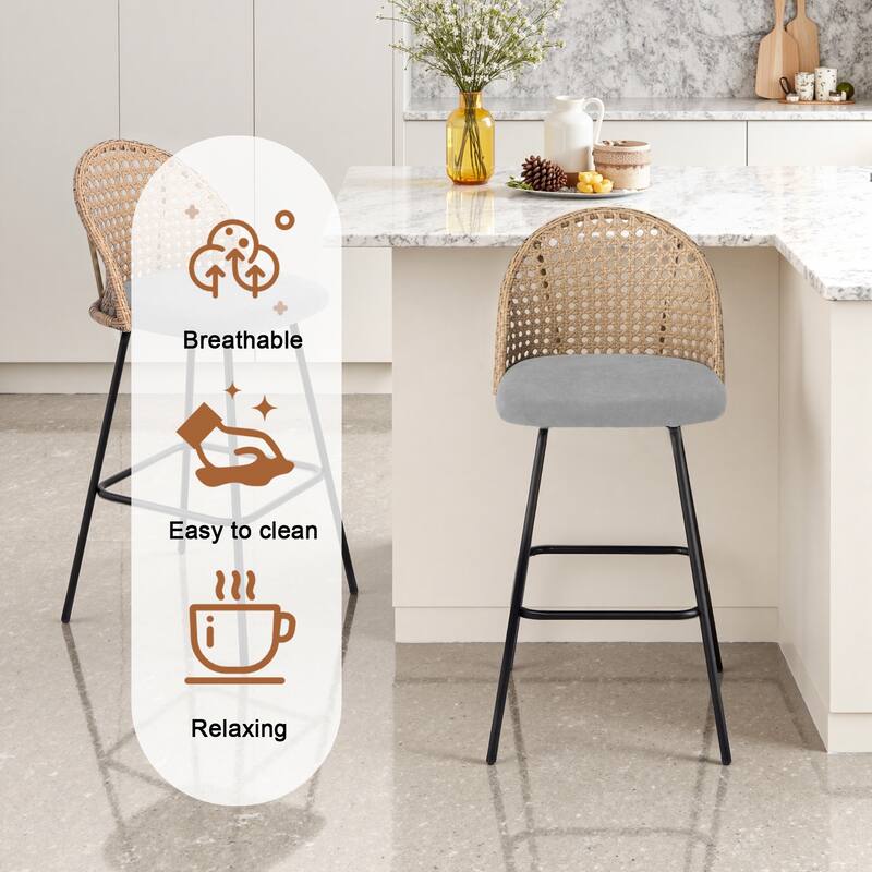 28"/29" Set of 2 Rattan Counter Height Swivel Bar Stools Chenille Cushion