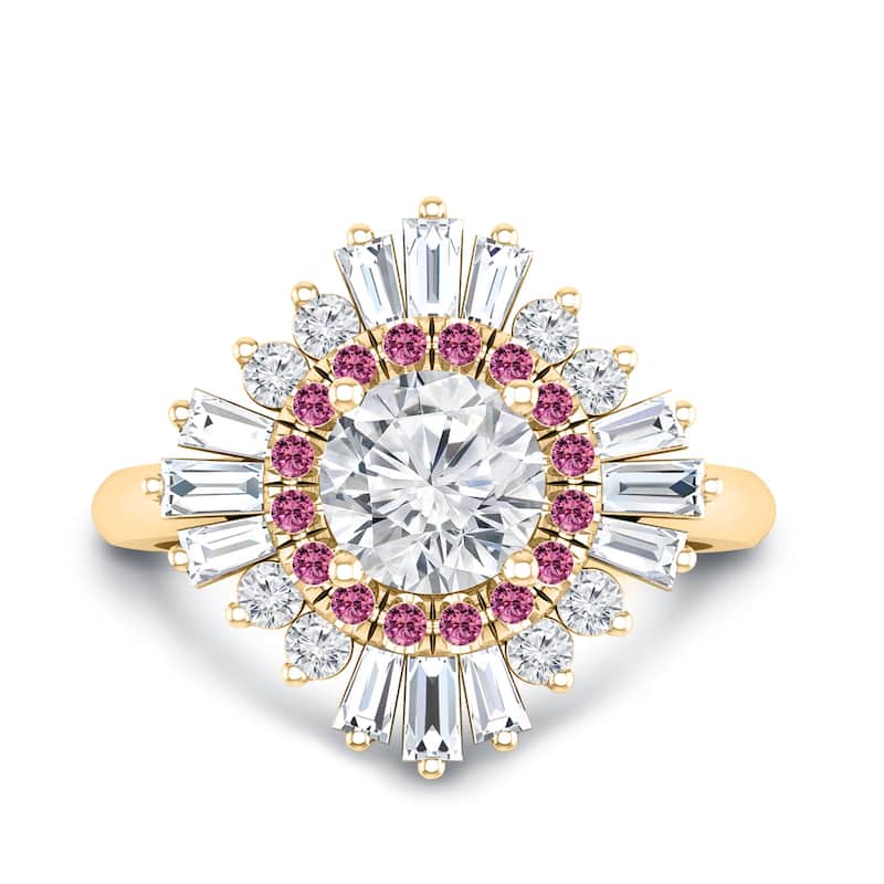 Auriya 14k Gold 1 1/3ctw Ballerina Diamond and Pink Sapphire Engagement Ring Certified (G-H, VS1-VS2) - Yellow - 9