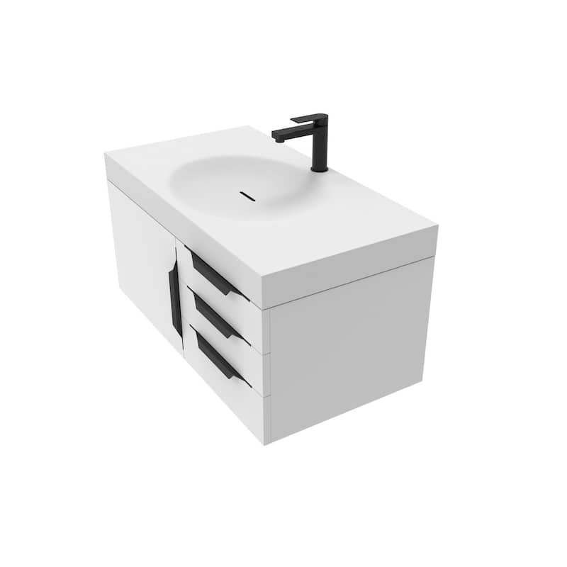 Thames 36" Shallow Basin Wall Mounted Bathroom Vanity Set w/ White Top