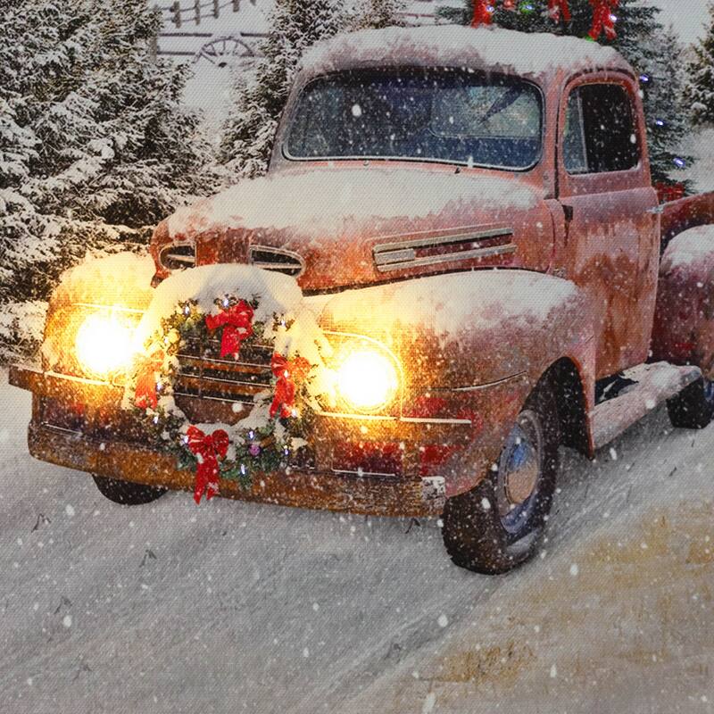 LED Fiber Optic Truck Tree Christmas Canvas Wall Art 15.75"x11.75"