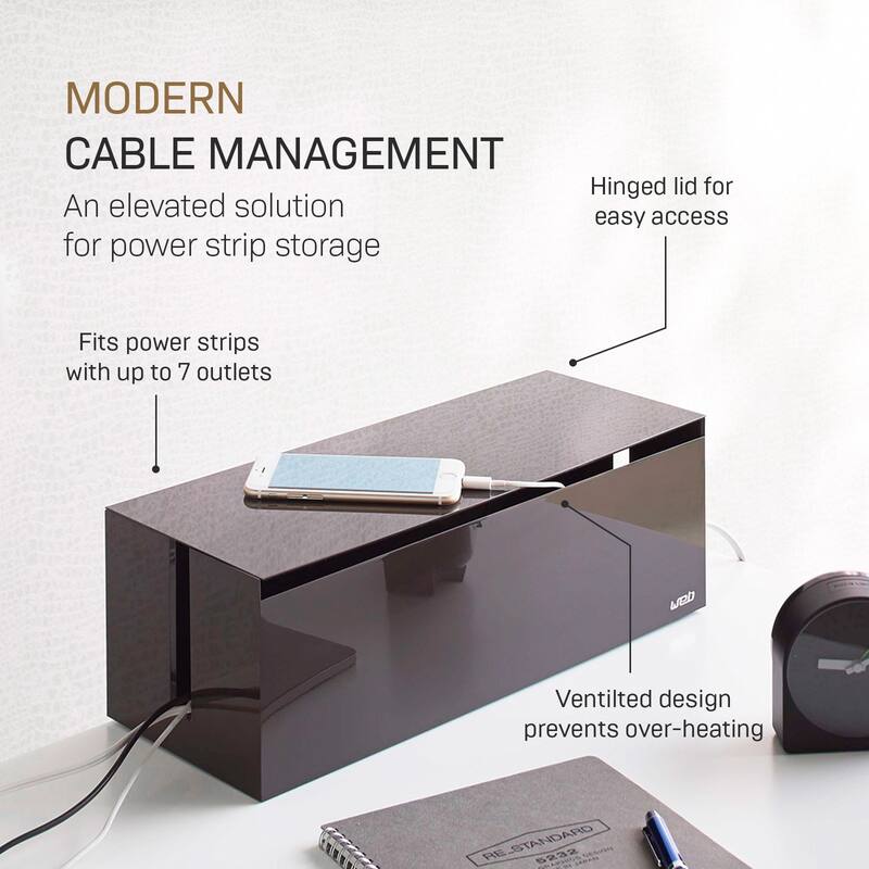 Yamazaki Home Cable Management Box, ABS Plastic, Lid - L 6.1 x W 15.75 x H 5.71 inches