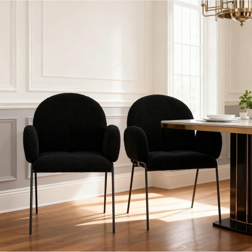 Modern Upholstered Boucle Dining Chair with Armrests - 32.7'' H X 25.6'' W X 25.59'' D