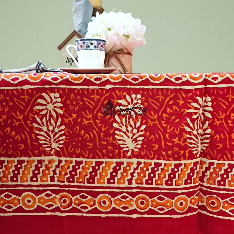 Dabu Floral Hand Block Print Cotton Tablecloth Rectangle Collection