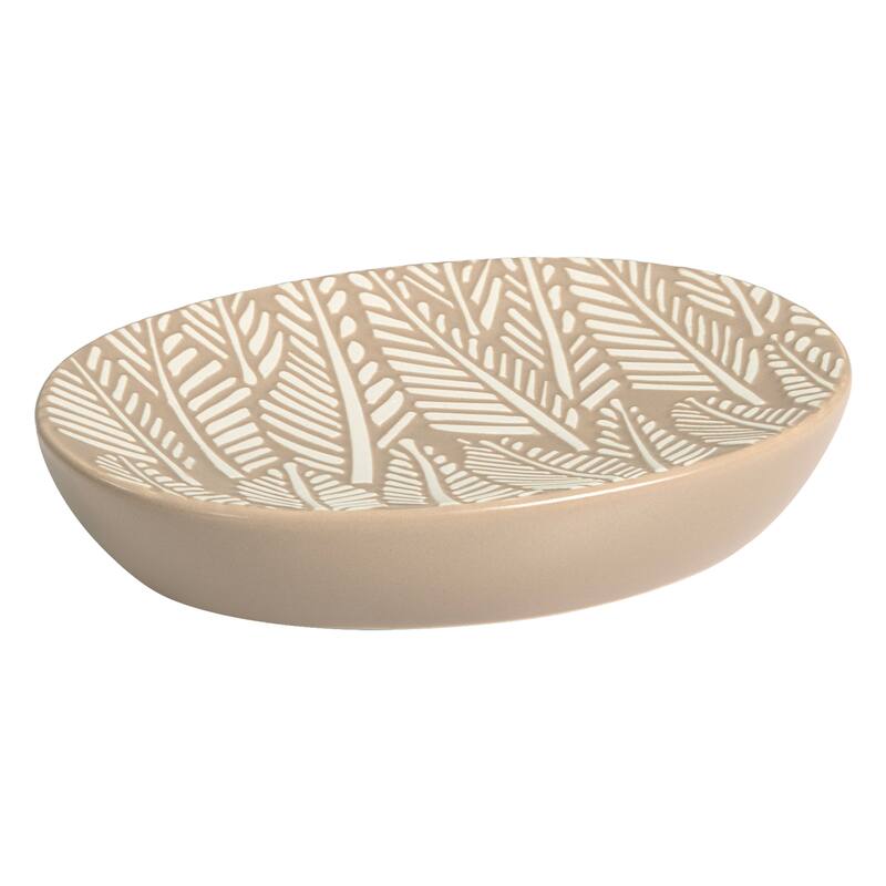 Embossed Leaf Soap Dish - Taupe / White - Soap Dish