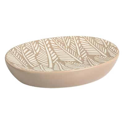Embossed Leaf Soap Dish - Taupe / White - Soap Dish