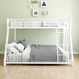 Metal Bunk Bed Twin Over Full Size with Removable Stairs,Sturdy Frame