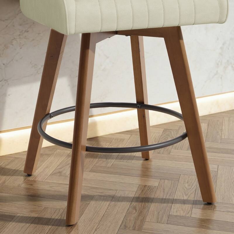 26" Upholstered Counter Height Swivel Bar Stool with Solid Wood Legs - 38.8"H x 20.5"W x 21.7"D