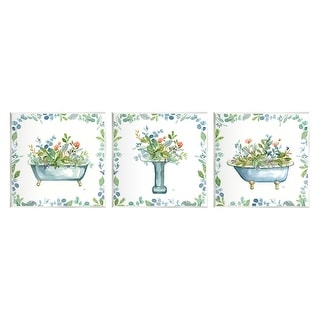 Stupell Watercolor Floral Bathroom 3 Piece Wall Plaque Art Set Design ...