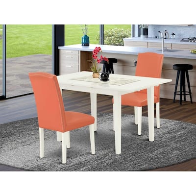 HomeStock 3-Piece Linen White Finish Rectangular Solid Wood Top With Butterfly Leaf Dining Table Set