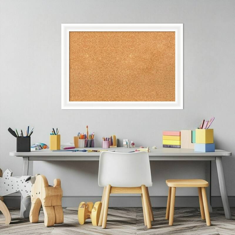 Oliver White Narrow Wood Framed Cork Board - Bulletin Board, Organization Board, Pin Board