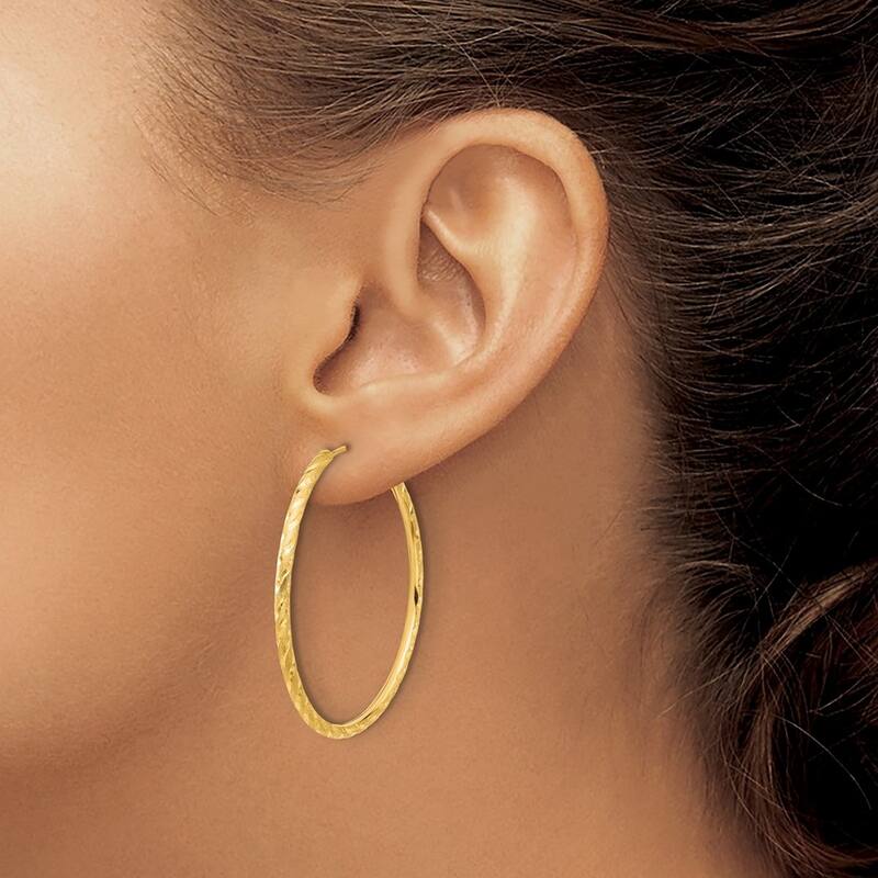 Curata 14k Yellow Gold Polished Satin Sparkle Cut Endless Hoop Earrings - 39.2x2mm