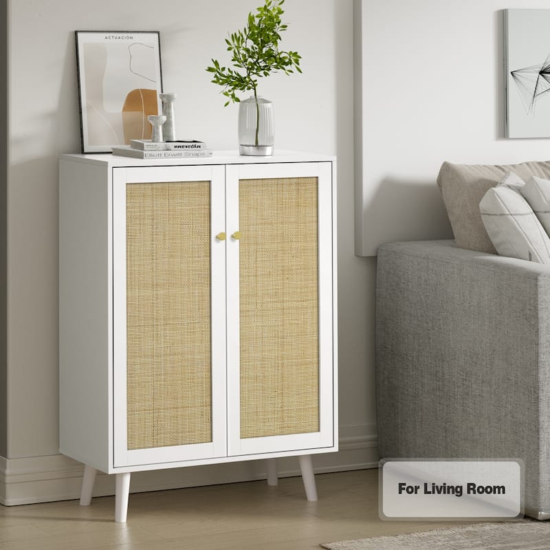 Anmytek Modern 2-Door Rattan Buffet Sideboard Kitchen Storage Cabinet for Living Room