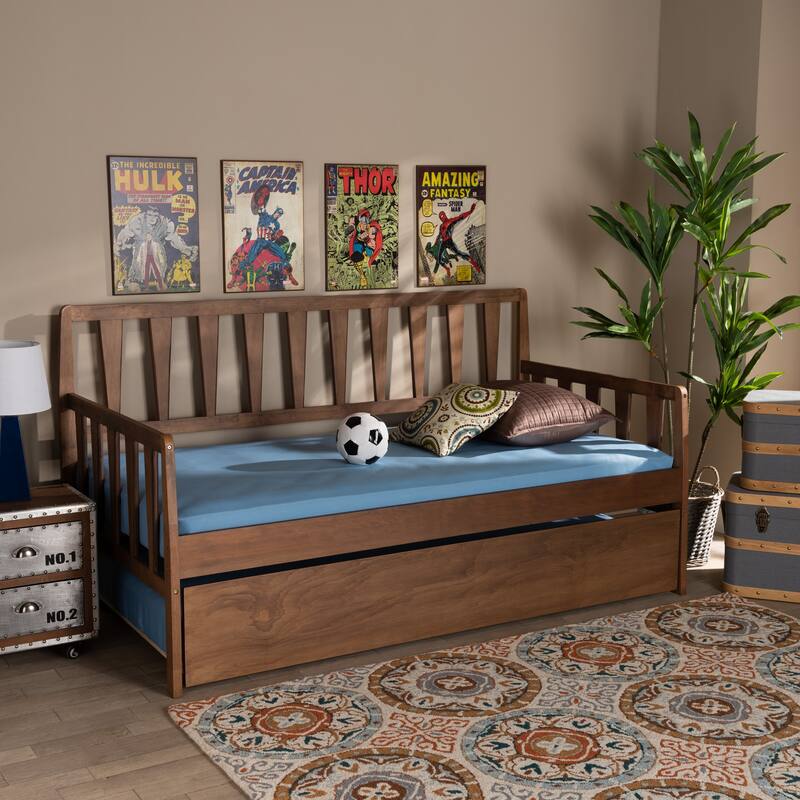 Midori Modern and Contemporary Twin Daybed with Roll-Out Trundle Bed