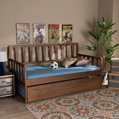 Midori Modern and Contemporary Twin Daybed with Roll-Out Trundle Bed